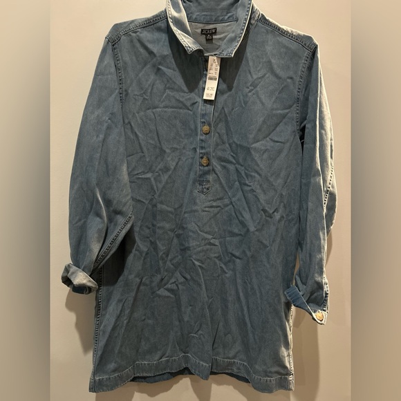 J. Crew Popover Dress in Chambray Blue Denim Sz. M BY819 $118 NEW - Picture 2 of 5